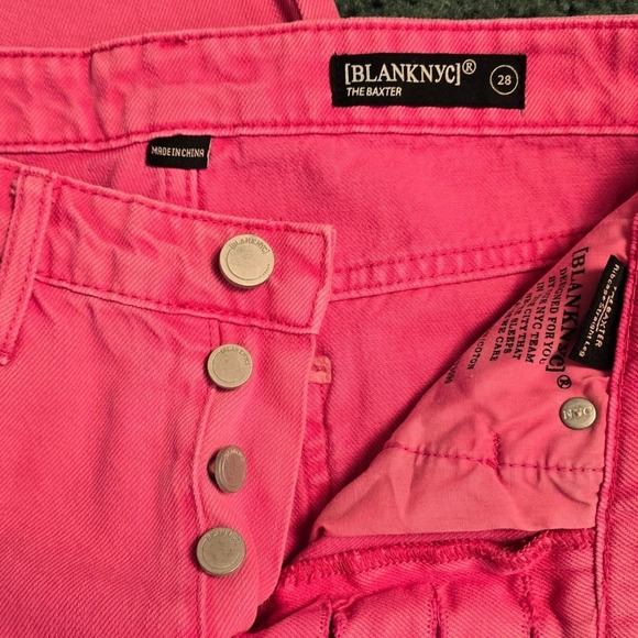 BlankNYC Womens Baxter 28 Pink Jeans Ribcage Hi-Rise Straight Leg Raw Hem Denim - Picture 5 of 9
